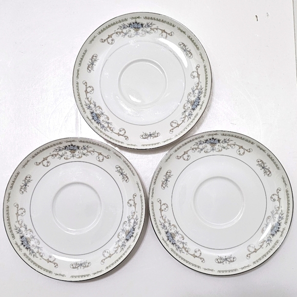 Diane by Fine China of Japan Blue Flower Scrolls - Set of 3 Footed Cups+Saucer - Picture 6 of 16